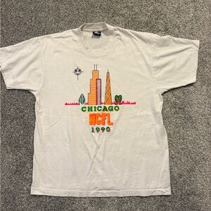 Vintage 90s Y2K Crewneck Shirt XL White Made USA Team Sports Chicago NCFL 1990‎